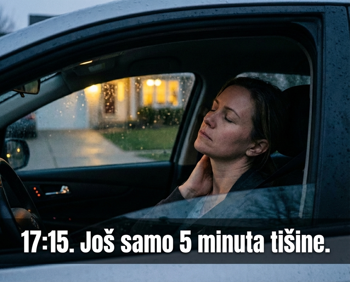 Umorna žena u autu drži vrat nakon posla